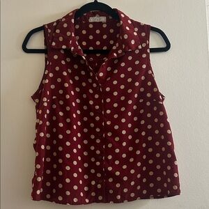 Elegant Polka Dot Sleeveless Blouse - Burgundy and Cream